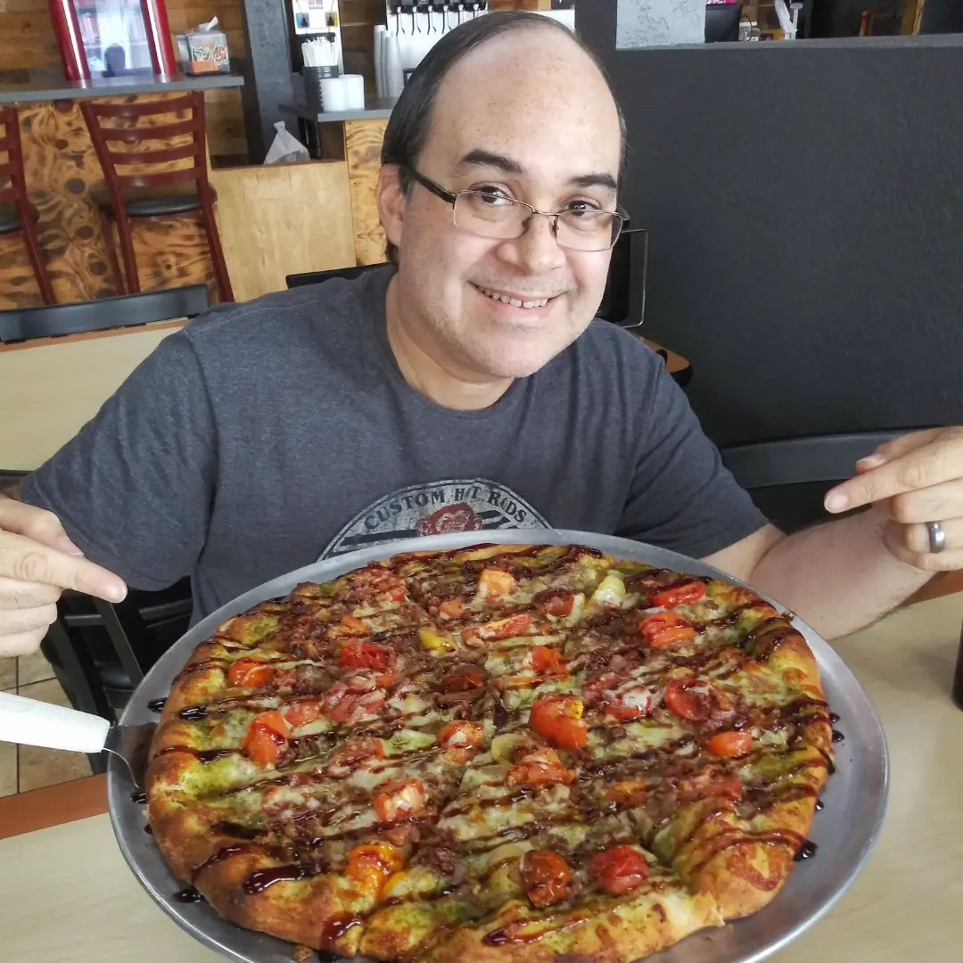 This is me researching great pizza for the blog - 2018