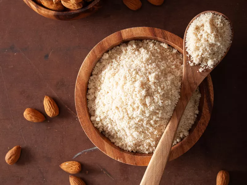 Almond flour has fewer carbs than traditional or even whole wheat flour.